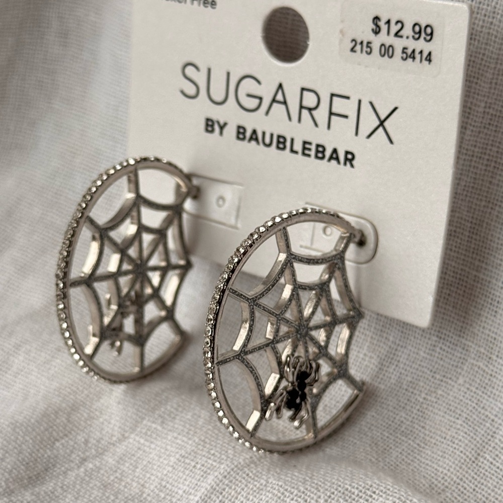 Sugarfix by BaubleBar Silver Spider Web Stud Earrings with Spider Accent
